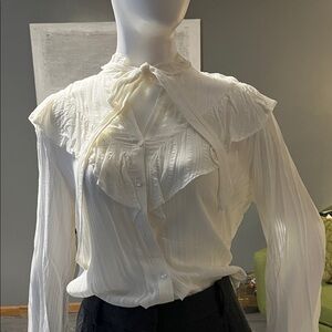 Mango Cream Ruffled Blouse